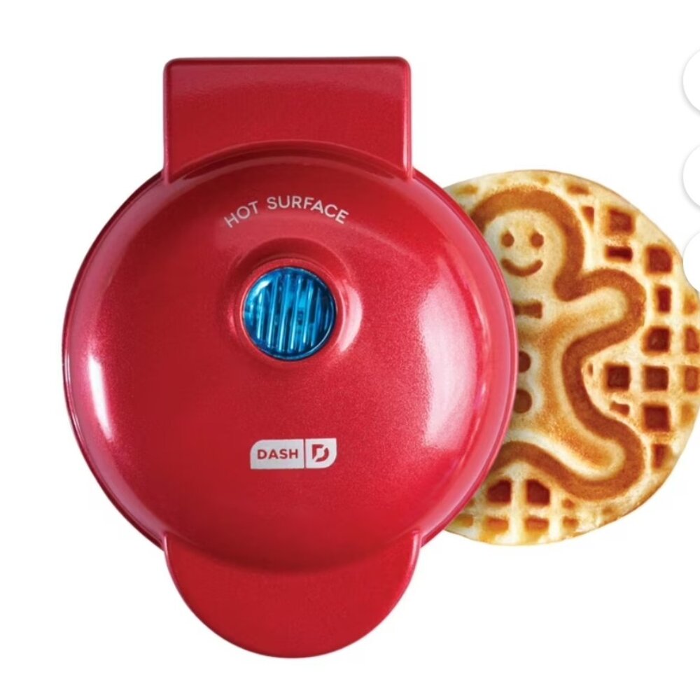 DASH MINI GINGERBREAD MAN 1-WAFFLE ELECTRIC WAFFLE MAKER -NONSTICK- RED
